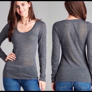 (NWT) Gray Scoop Neck Long Sleeve Layering Tee